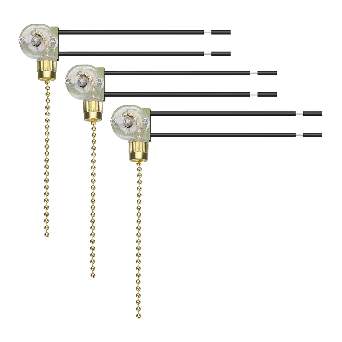 

3Pcs Pull-chain Replacement Golden Color Fan Switch Zipper On-off for Office School