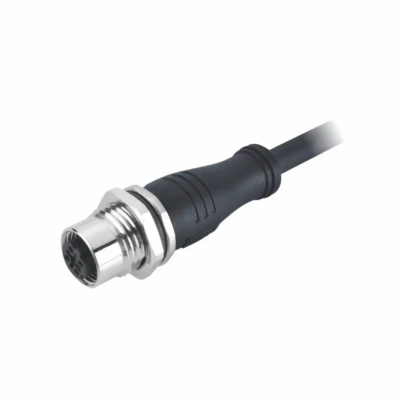 Фото Разъем M12 D-типа, панельный, 4-контактный, с резьбой M16x1.5 для крепления на шасси, в комплекте с кабелем Ethernet 2 м PUR 22AWG, зеленый №5