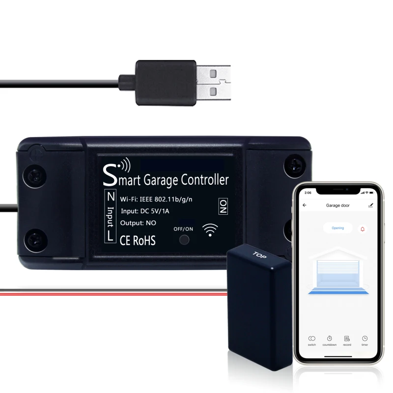 History Record Door Sensor Real-time Smart Garage Door Controller 2.4g Wifi Wireless Remote No Hub Require Door Opener Black