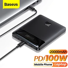 Baseus 휴대용 외장 배터리 충전기, 맥북 프로 노트북용, USB C 타입 PD 고속 충전, 100W 파워 뱅크, 20000mAh