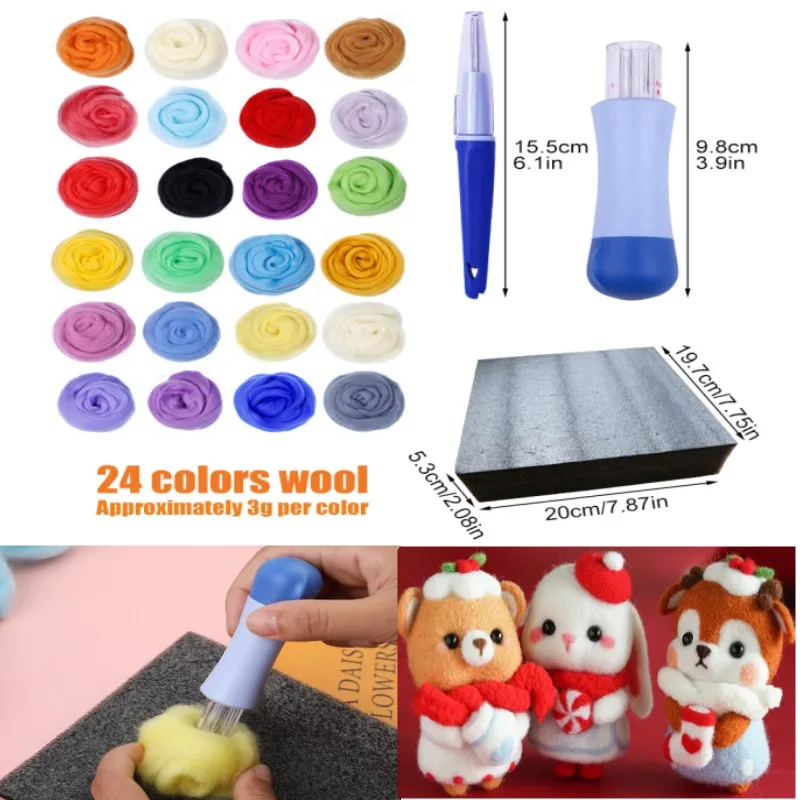 

MIUSIE 24 Colors Wool Felting Tool Kit With Felting Needle Wool Fibre Felt Fabric For DIY Materials Handcraft For Beginners