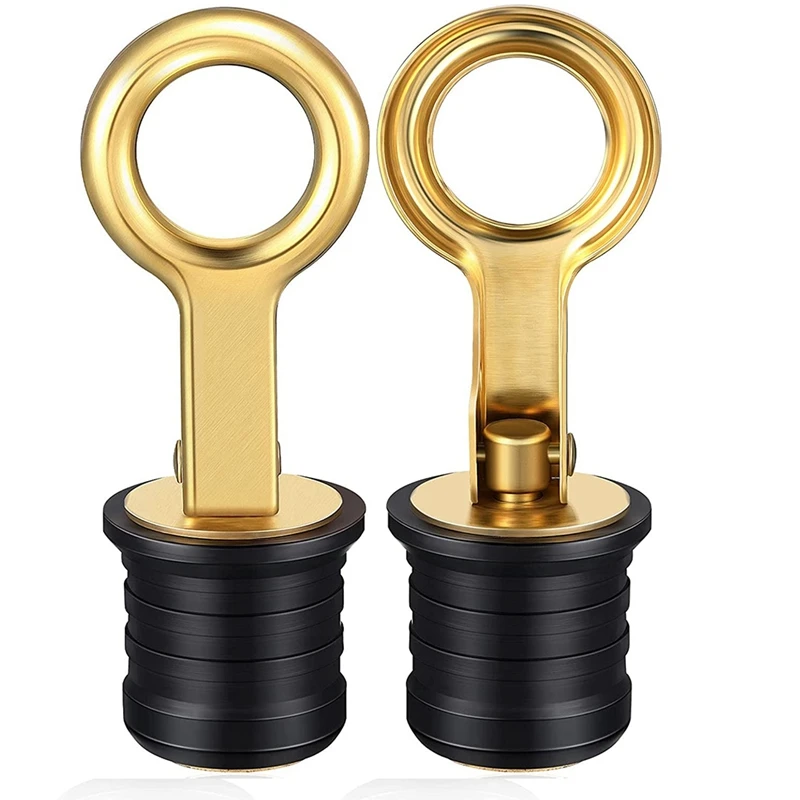 

2 Pcs Brass Snap Handle Drain Plug Boat Drain Plug Brass Handle Rubber Plug For 1-1/4 Inch Diameter Drains