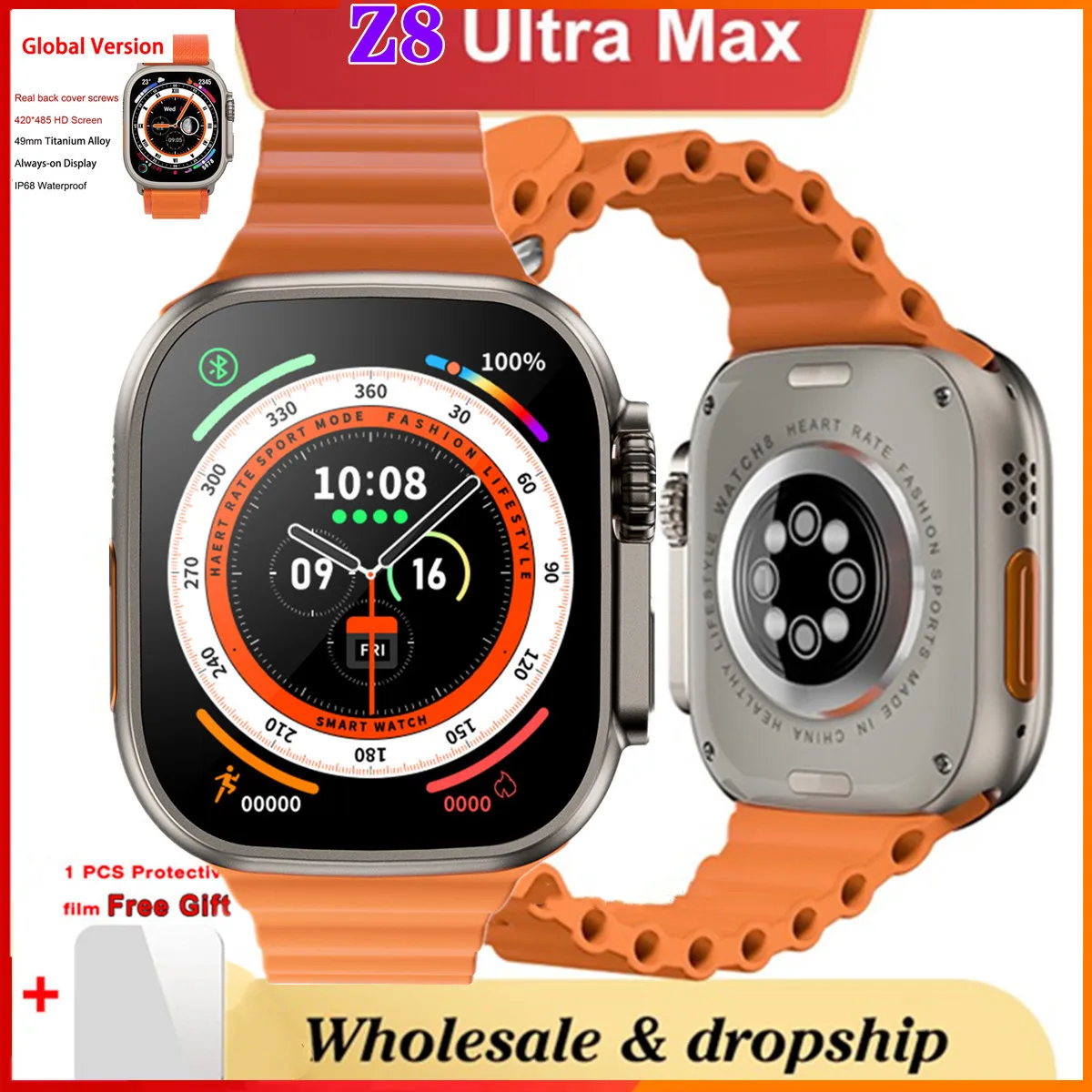 

Новинка, Смарт-часы ZD8 Ultra Max Серии 8, 49 мм, телефон с диагональю 2,08 дюйма, Bluetooth, звонки, ЭКГ, IP68, водонепроницаемые спортивные Смарт-часы для муж...