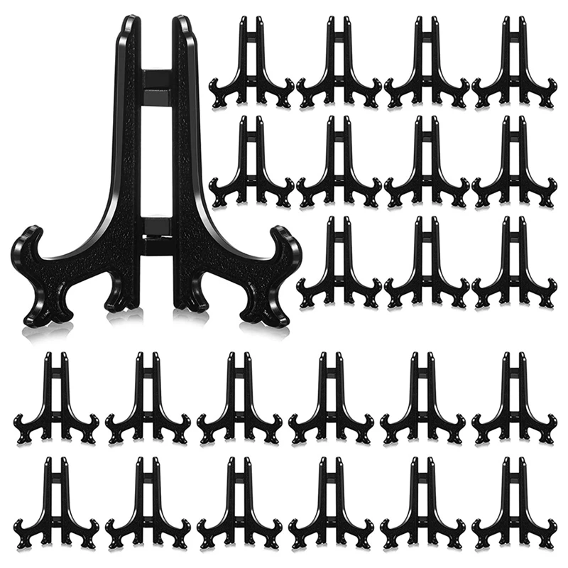 

24 Pieces 4 Inch Plastic Easel Plate Holders Bracket At Weddings, Home Decoration, Black