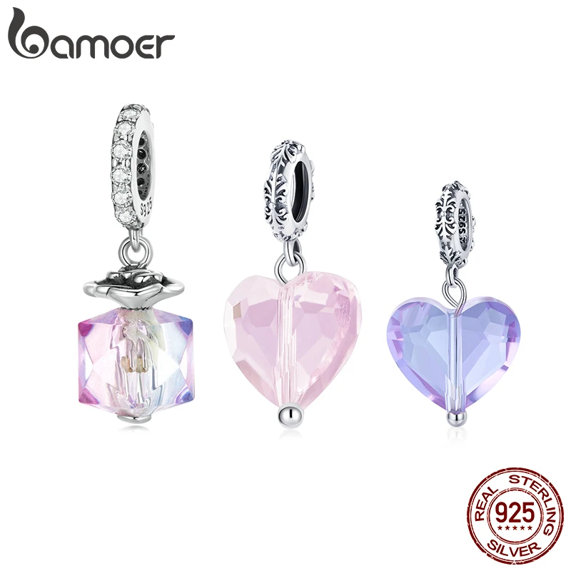 

Bamoer 925 Sterling Silver Transparent Heart Charm Collection Perfume Rose Pendant fit DIY Making Bracelet & Bangle Fine Jewelry