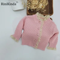 rinikinda 2022 autumn baby girls sweater solid lace casual kids girls cardigan clothes lovely pink knit children sweater coat