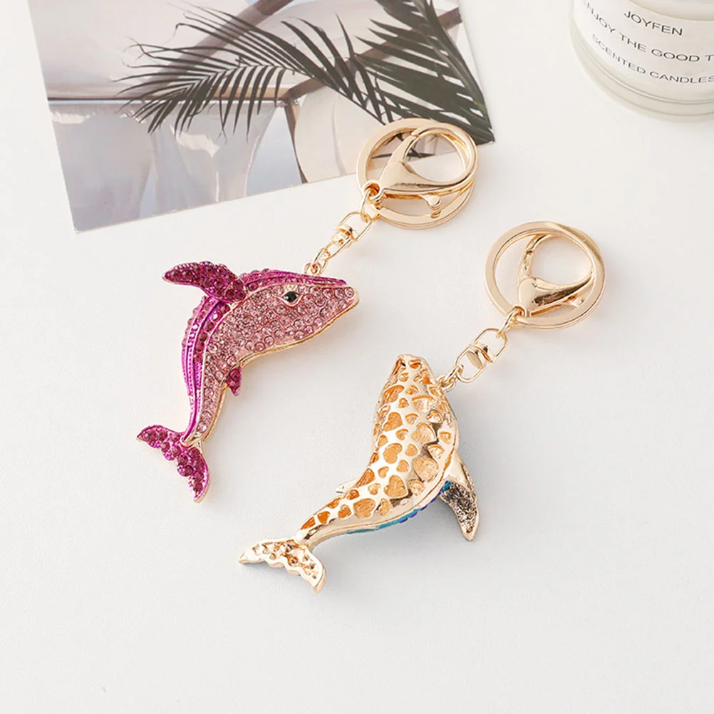 

2 Pcs Small Gift Ocean Decor Dolphin Keychain Cartoon Whale Bag Ornament Hanging Pendant Alloy Keyring Metal Craft