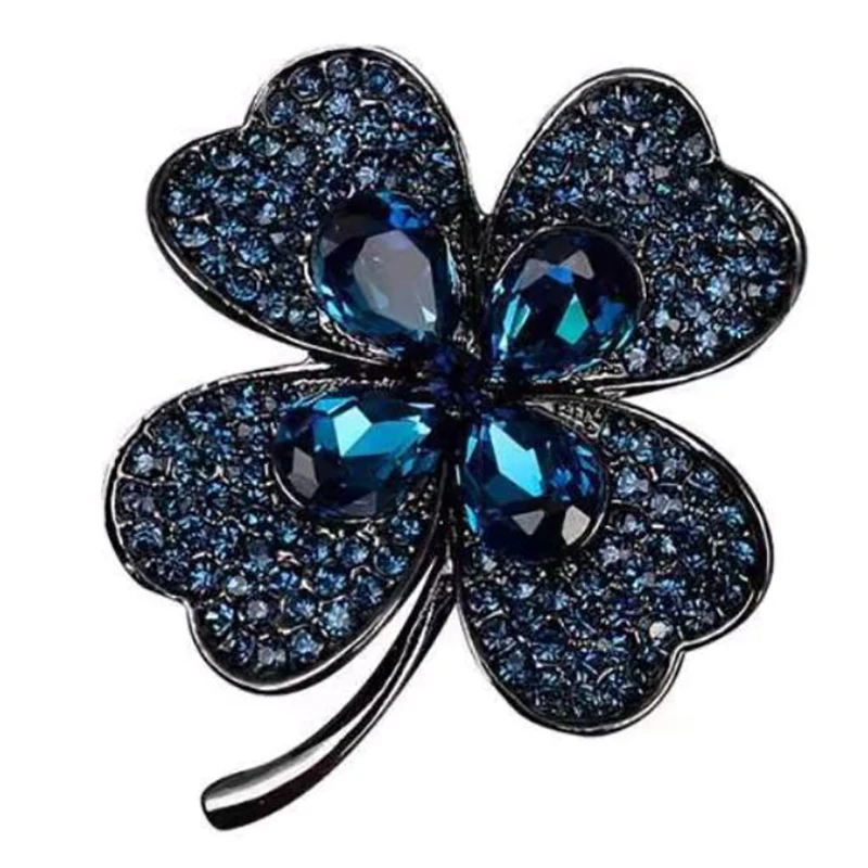 Модные броши в виде четырехлистного клевера со стразами для женской одежды