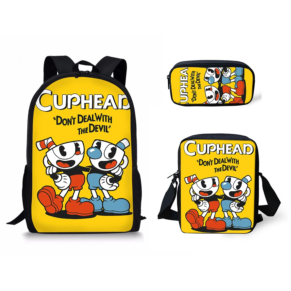 Необычный модный рюкзак с объемным рисунком Cuphead 3 шт./компл. школьные ранцы для