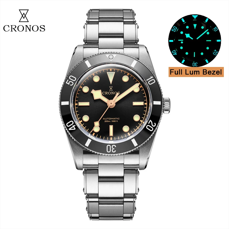 

Cronos Luxury Men Watch 37mm Diver BB54 Vintage PT5000 SW200 Automatic Movement Wristwatches Female End Links Sapphire 20 Bar