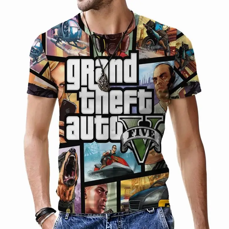 

Grand Theft Auto GTA5 Men's T-shirt 3D Print Funny Breathable Male Harajuku Cool O-Neck Fashion Tops Short Sleeve Style Loose