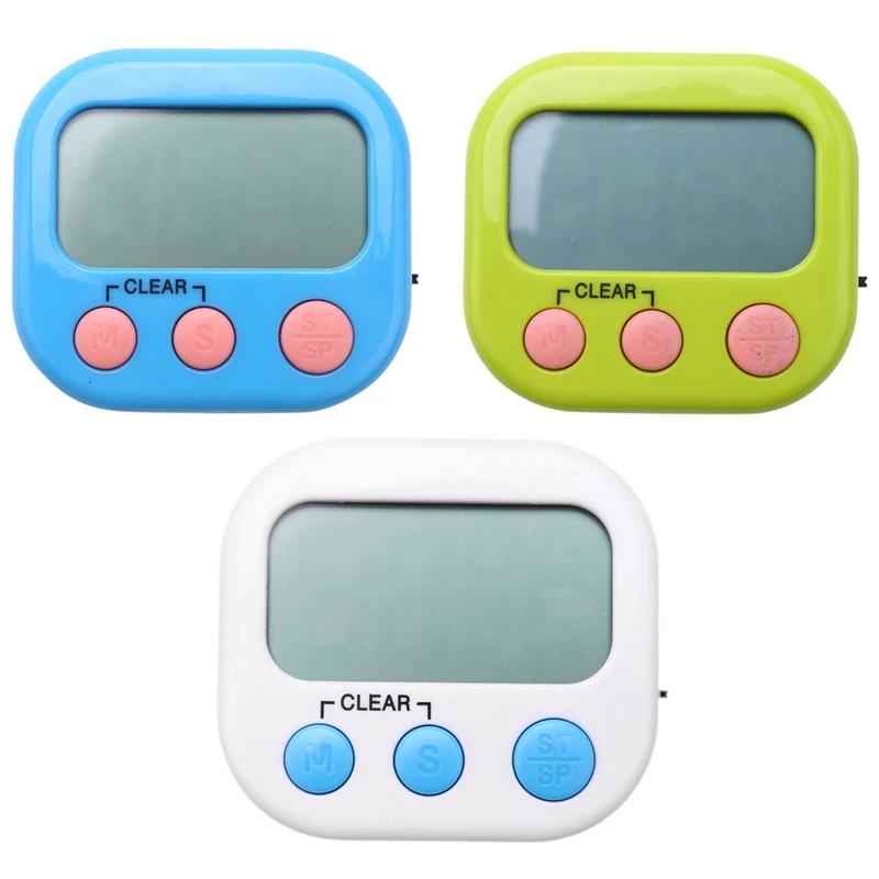 

Kitchen Timer 3 Pack Small Digital Electronic Loud Alarm, Magnetic Backing, On/Off Switch, Minute Second Countdown/Up, White, Gr
