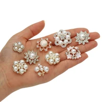 5pcs pearl flower rhinestone buttons sparkling crystal hairpins decoration clothes apparel sewing tools headwear accessories