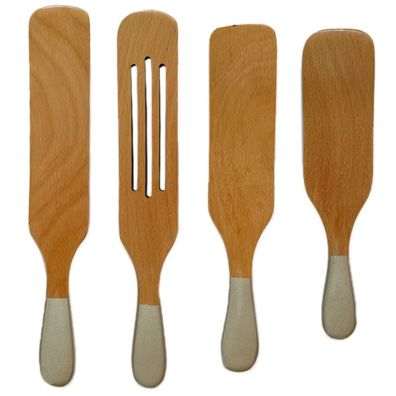 

Hot XD-4-Piece Set Of Beech Wood Cookware Cooking Frying Spatula Set Perforated Wooden Spatula Frying Spatula Long Spatula