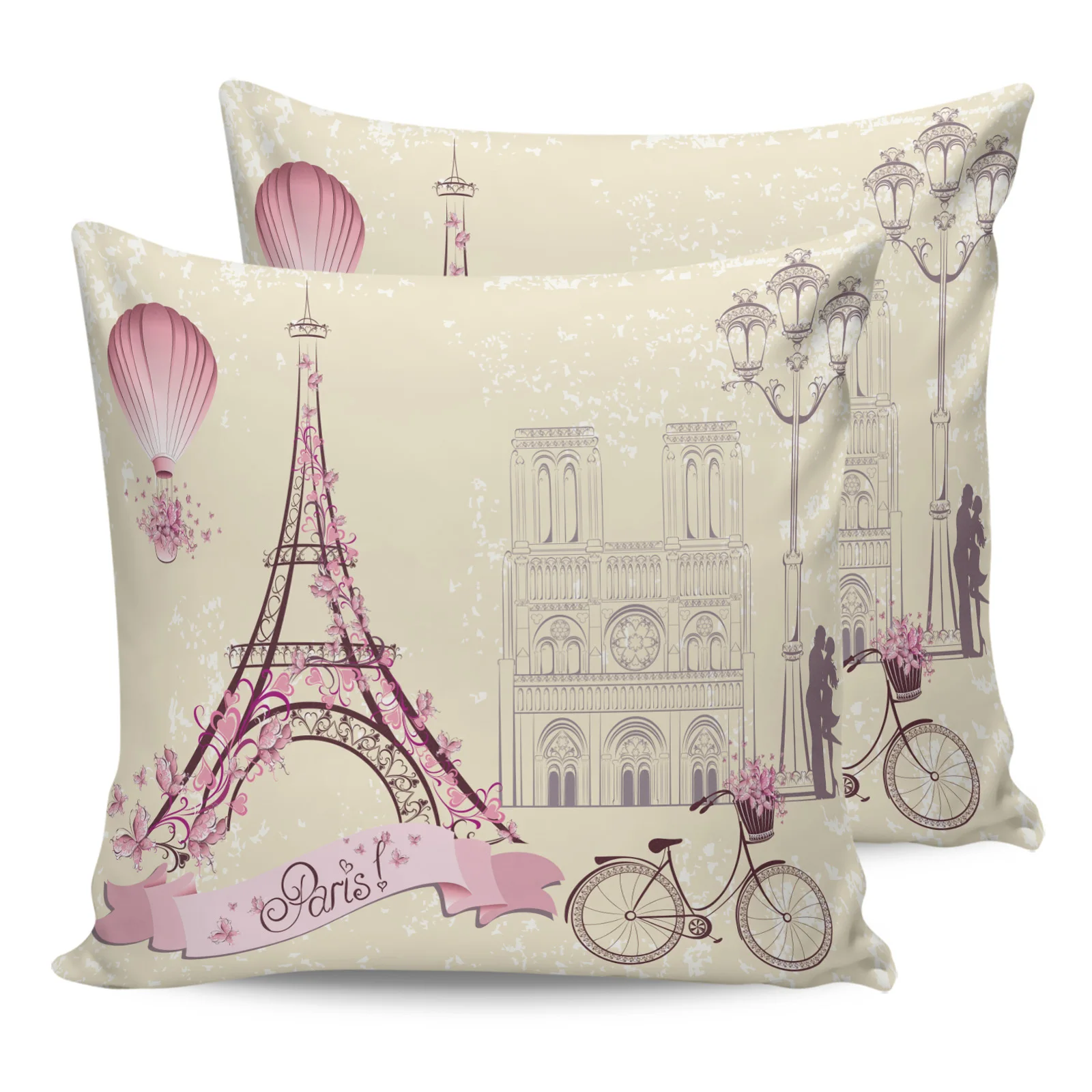 

2PCS Pillowcases France Paris Tower Hot Air Balloon Retro Cushion Cover Home Bedding Room Decorative Couch Throw Pillow Case