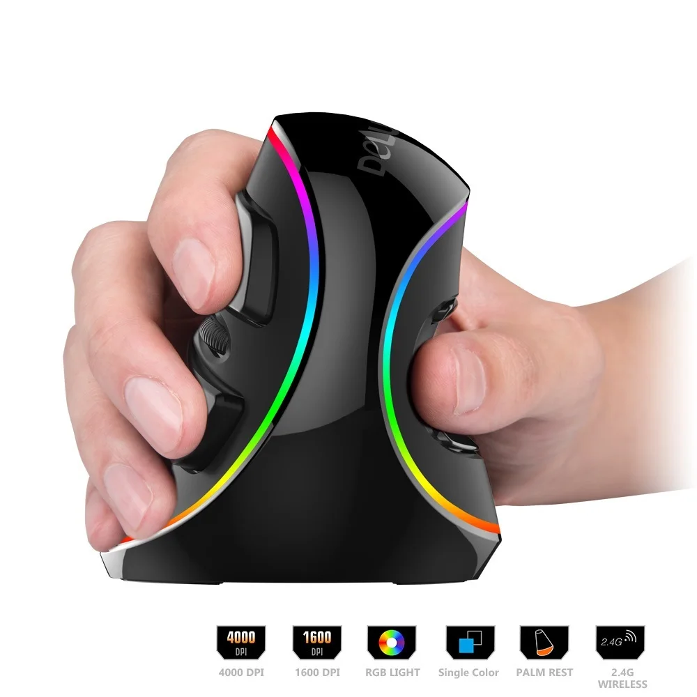 

Delux M618 PLUS Ergonomics Vertical Gaming Mouse 6 Buttons 4000 DPI RGB Wired/Wireless Right Hand Mice For PC Laptop Computer