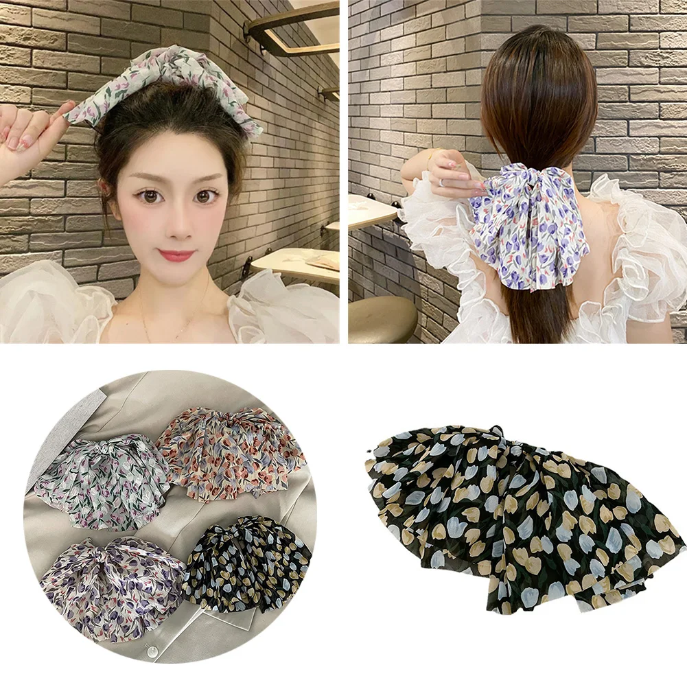 

Women Chiffon Floral Printed Barrettes Oversized Bow Hair Clips Temperament Hairpins Spring Clips Hair Accessories Hairgrips