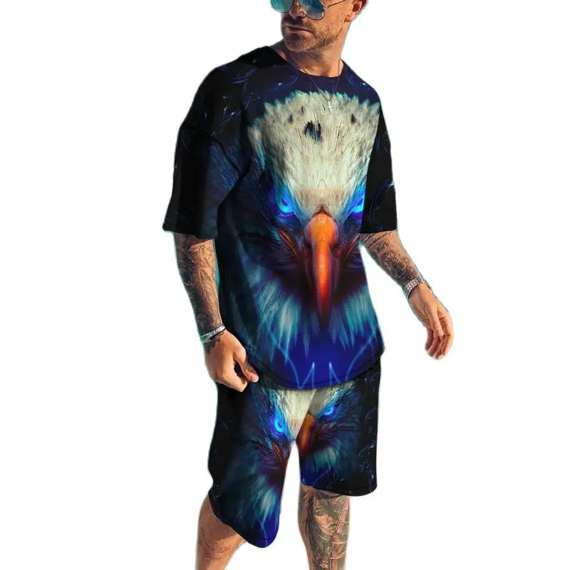 

Мужская спортивная одежда с забавным 3D рисунком, Повседневная футболка с круглым вырезом и коротким рукавом, летний комплект из полиэстера