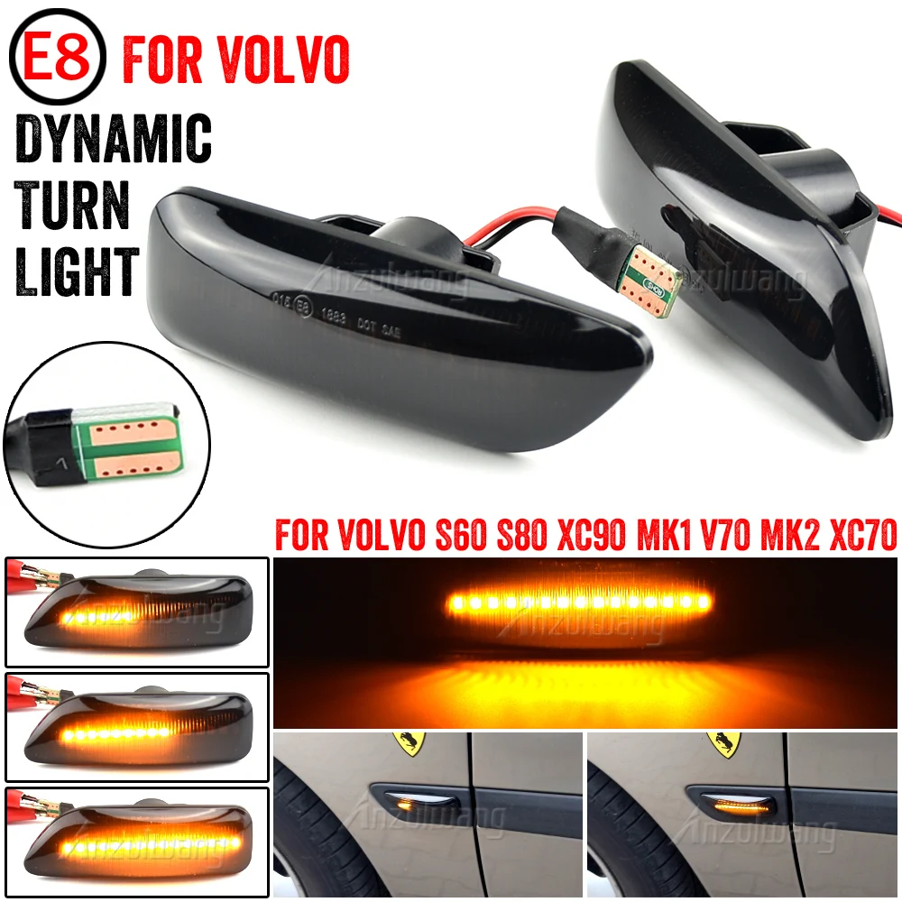 

2Pcs Dynamic LED Fender Side Marker Light For Volvo S60 V70 S80 XC70 XC90 Sequential Blinker Indicator Lamp Light 30722642