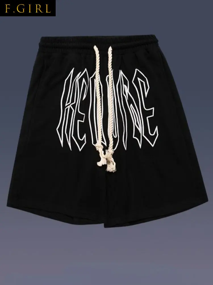 

F GIRLS High Waist Letter Print Shorts for Women Men 2023 Summer Loose Drawstring Harajuku Pants Casual All Match Vintage Bottom