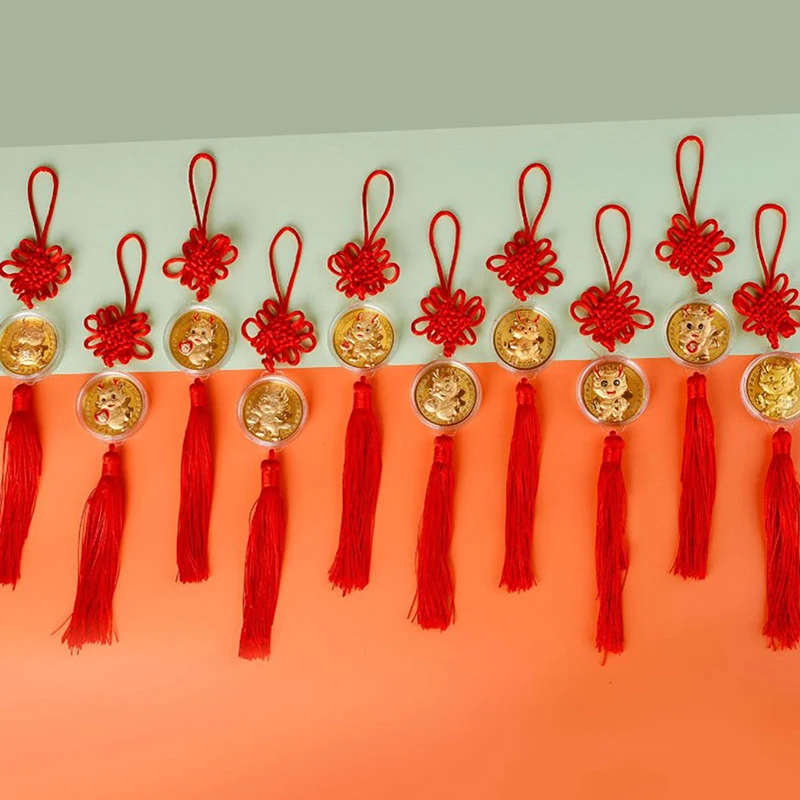 

2024 Year Of The Dragon Gold-Plated Zodiac Dragon Pendant Lucky Mascot Car Hanging Ornaments Zodiac Dragon Gifts