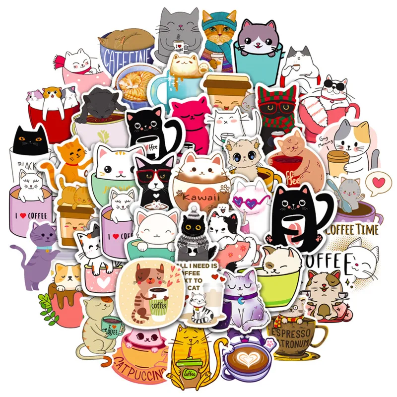 

10/30/50/100PCS Ute Coffee Cat Cartoon Stickers Aesthetic Decals Scrapbook Laptop Guitar Phone Graffiti Sticker Kids Toy Gift