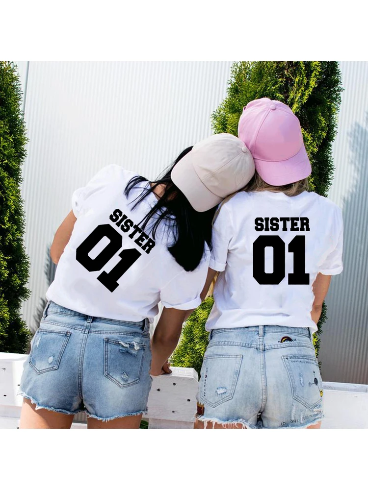 

SISTER 01 Women Fashion Summer Sister T Shirts Matching Best Friends Shirt Femme Tumblr Clothes BFF Tee Tops Gift