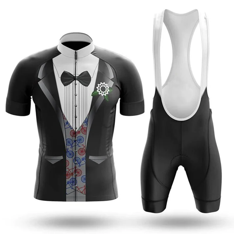 

2022 New Black Cycling Tuxedo Men's Cycling Jersey And Bib Shorts Suit