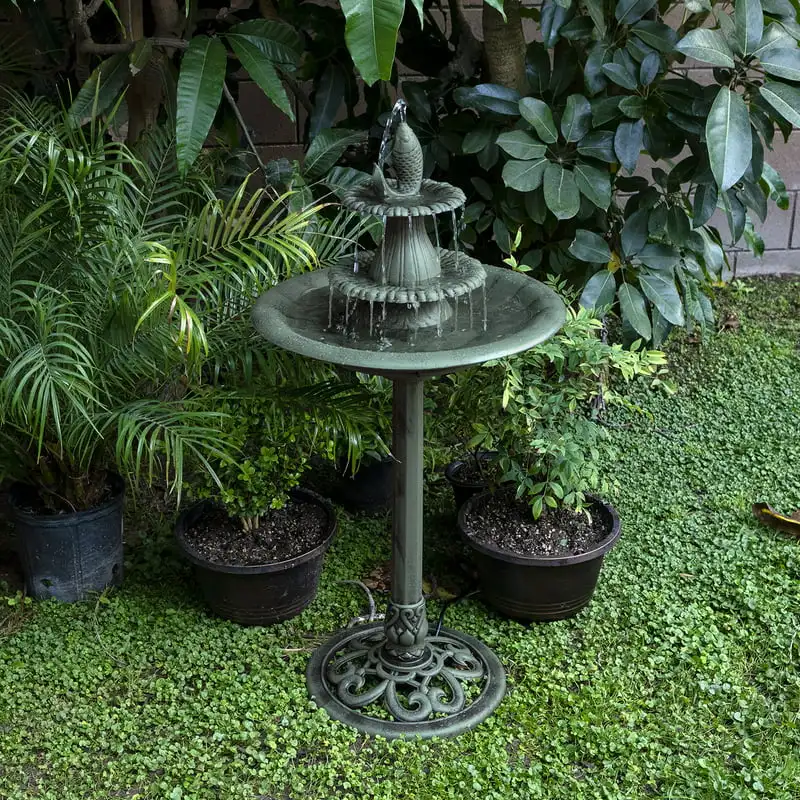 

Leaf-Shaped Bowl Marvelous 3-Tier Green Leaf-Shaped Bowl Pedestal Fountain Bird Bath with Vibrant Finishes, Perfect to Enhance G