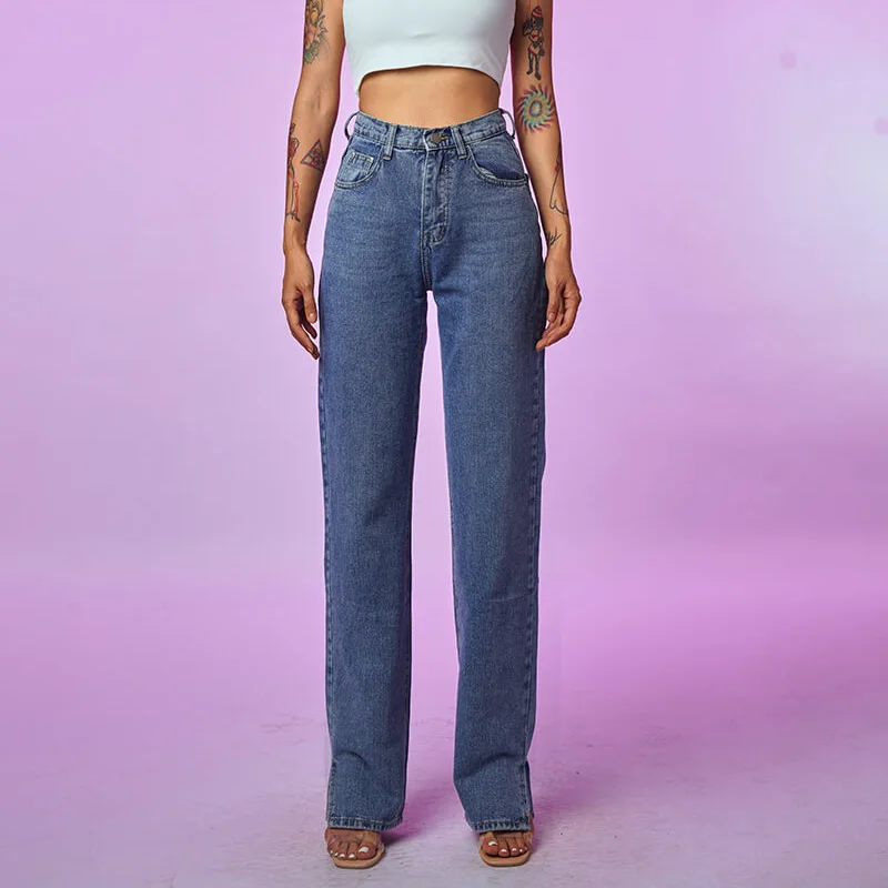 Women's Jeans Straight Leg Mom Jeans Baggy High Waist Pants 2021 Fashion Casual Loose Solid Color Classic Denim Trousers Female