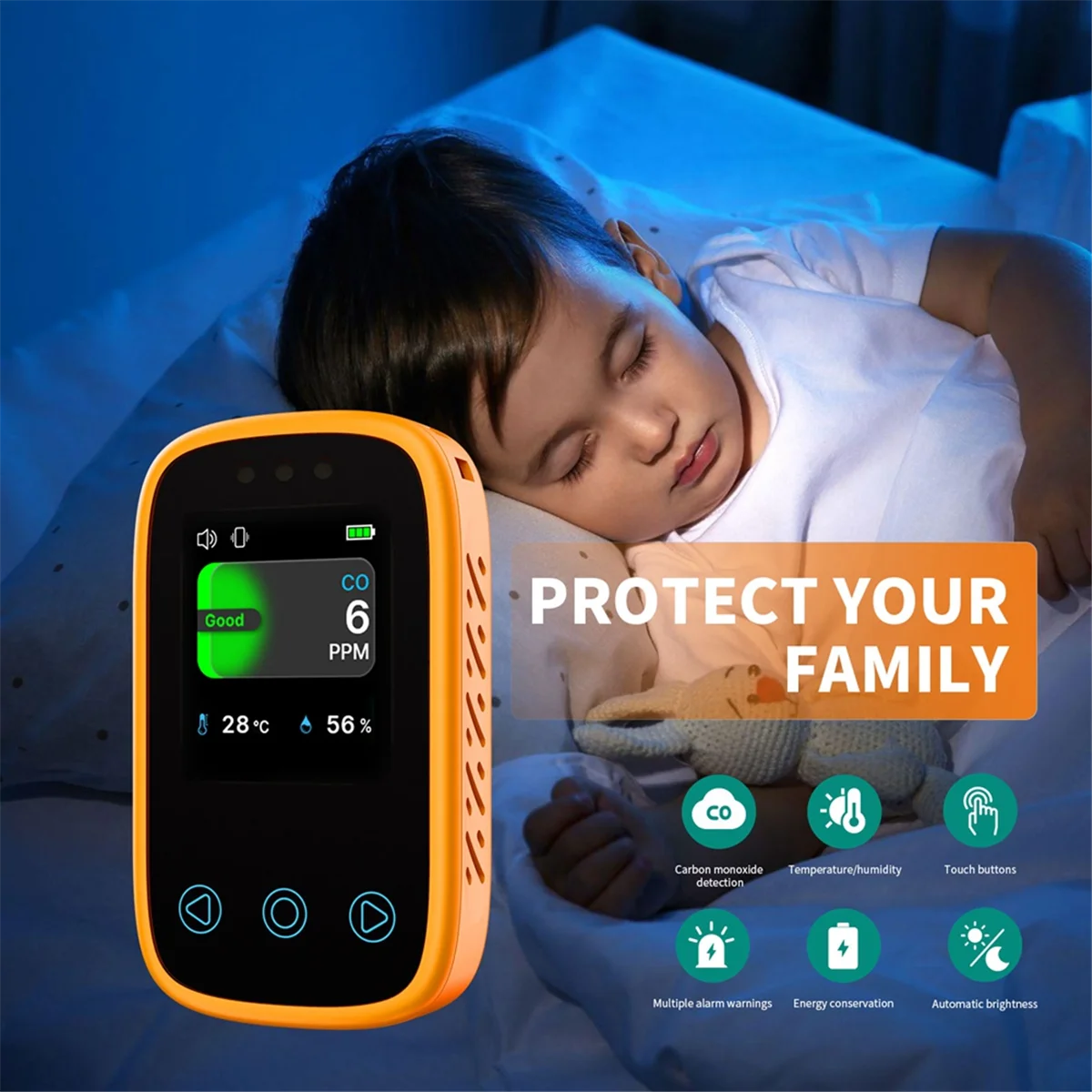 Переносной детектор монооксида углерода перезаряжаемый CO-сигнализации для