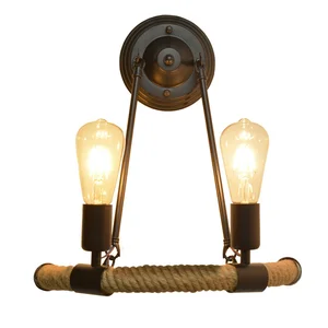 Industrial Vintage Hemp Rope Sconce Wall Lamp Loft Wooden Wall Light E27 Bar Restaurant Wall Sconce for Bedside Bedroom Decor