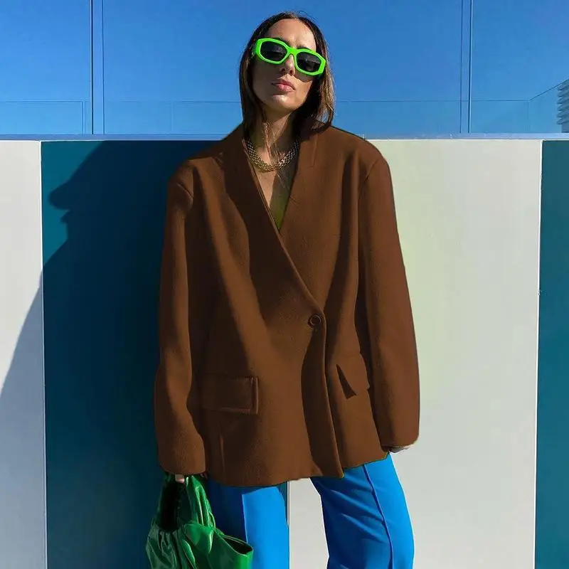 Autumn and Winter New Suit Jacket Casual Solid Color Personality Loose Large Size Boyfriend Wind Tops Female