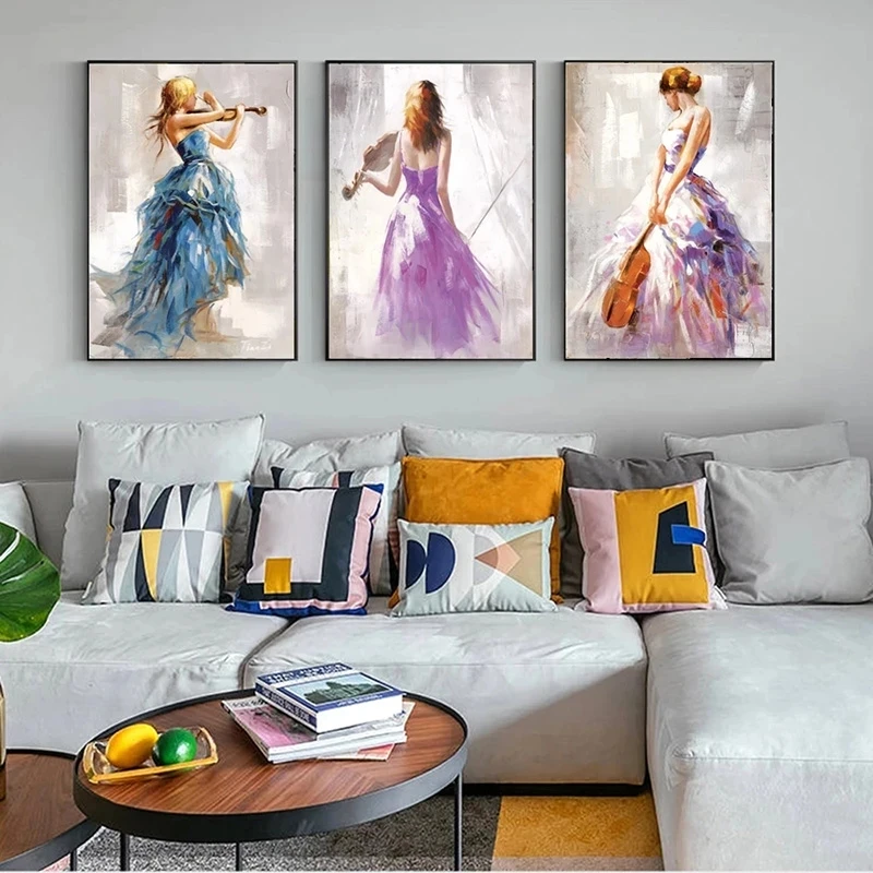 

Модная элегантная Картина на холсте с изображением девушки, играющей на скрипке, плакаты и печать, современное настенное искусство, картина для гостиной, домашний декор