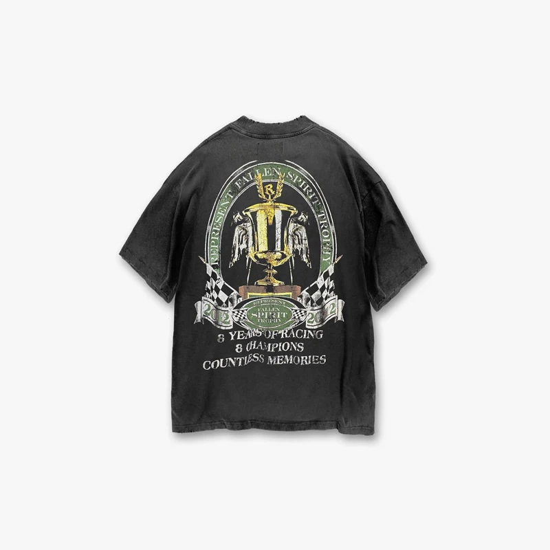 

Men Hip Hop 2022 REPRESENT T Shirt Angel Holy Grail Print T shirt Streerwear Vintage Wash Do Old Tees Oversize Tops Metal Logo
