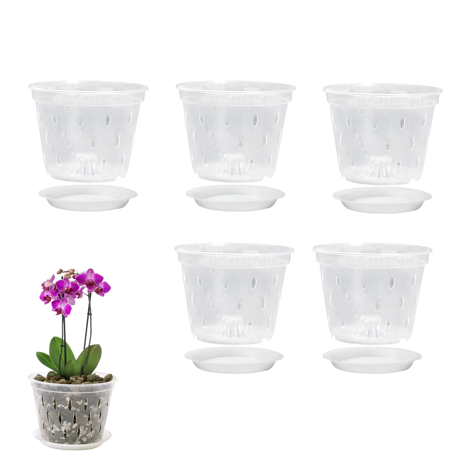 

5Sets Transparent Orchid Pot with Stomata Drainage Planting Seedling Flower Pot Root Growth Container Balcony Garden Decor