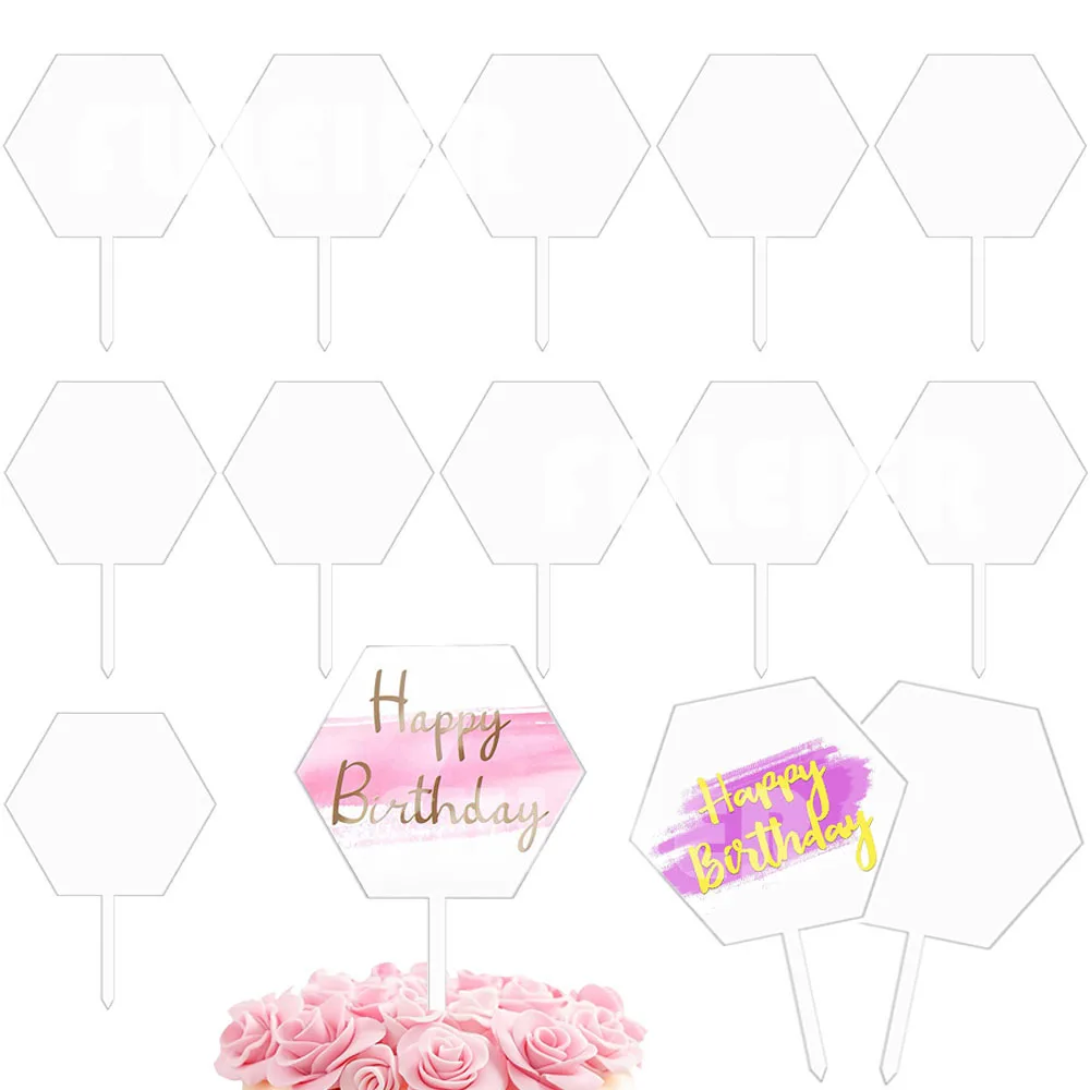 

15 or 20pcs Hexagon AcrylicCake Topper Happy Birthday No Texts Blank Acrylic Board For Wedding Cake Decorations Tool DIY Custom