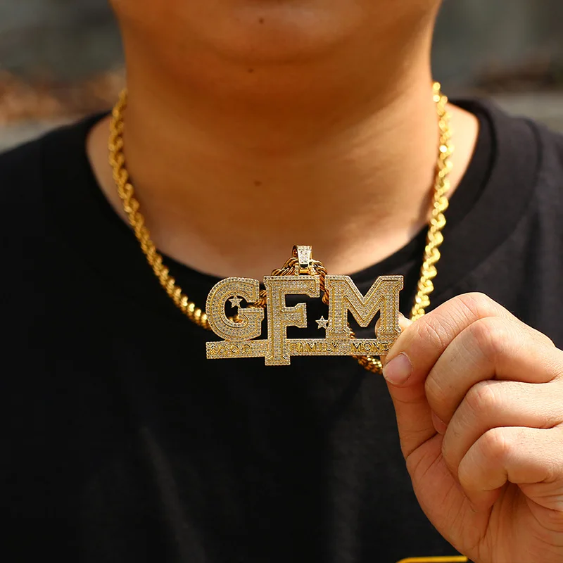 Hip Hop AAA Zircon Iced Out Letters MBM Pendant Bling Bling GFM Money Tennis Chain Men Jewelry Birthday's Gifts