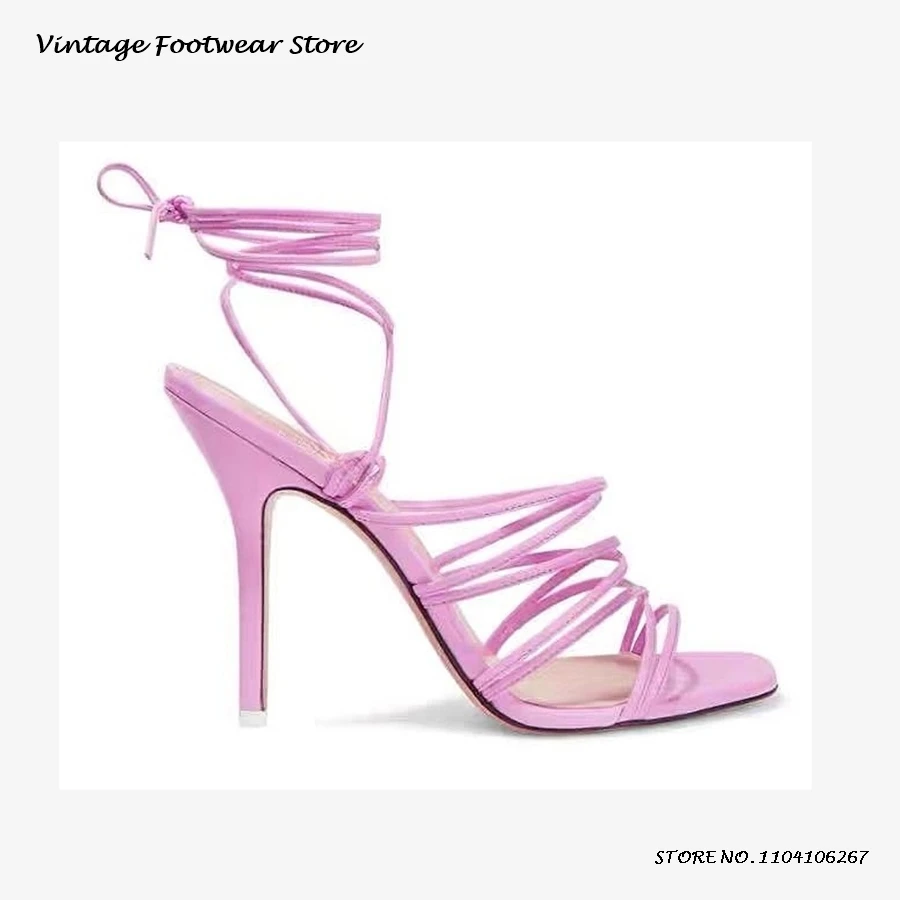 Туфли-гладиаторы на шнуровке с ремешками шпильке ярких цветов туфли тонком