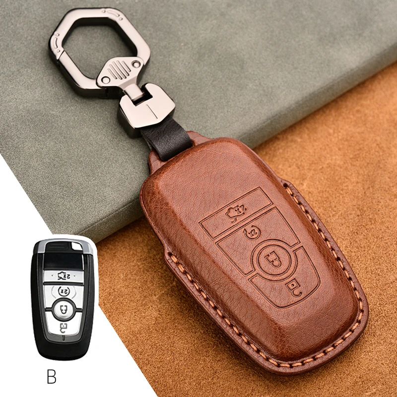 

For Ford Fusion Mondeo Mustang Explorer Edge Ecosport S-Max F150 F250 F350 For Lincoln MKC MKZ MK Leather Car Key Case Cover