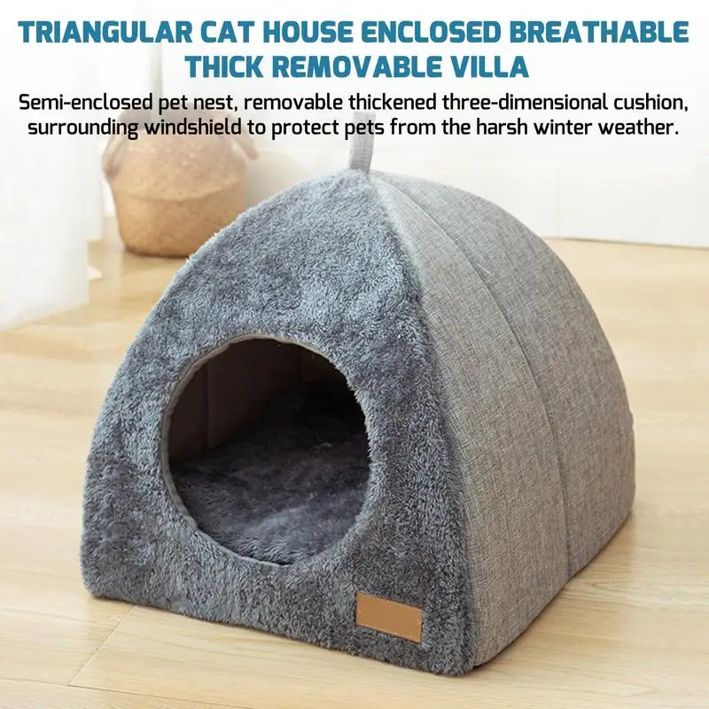

Triangular Cat House Enclosed Breathable Thick Removable Villa Winter Warn Cat's House All Season Universal Thichen Kitten Sleep