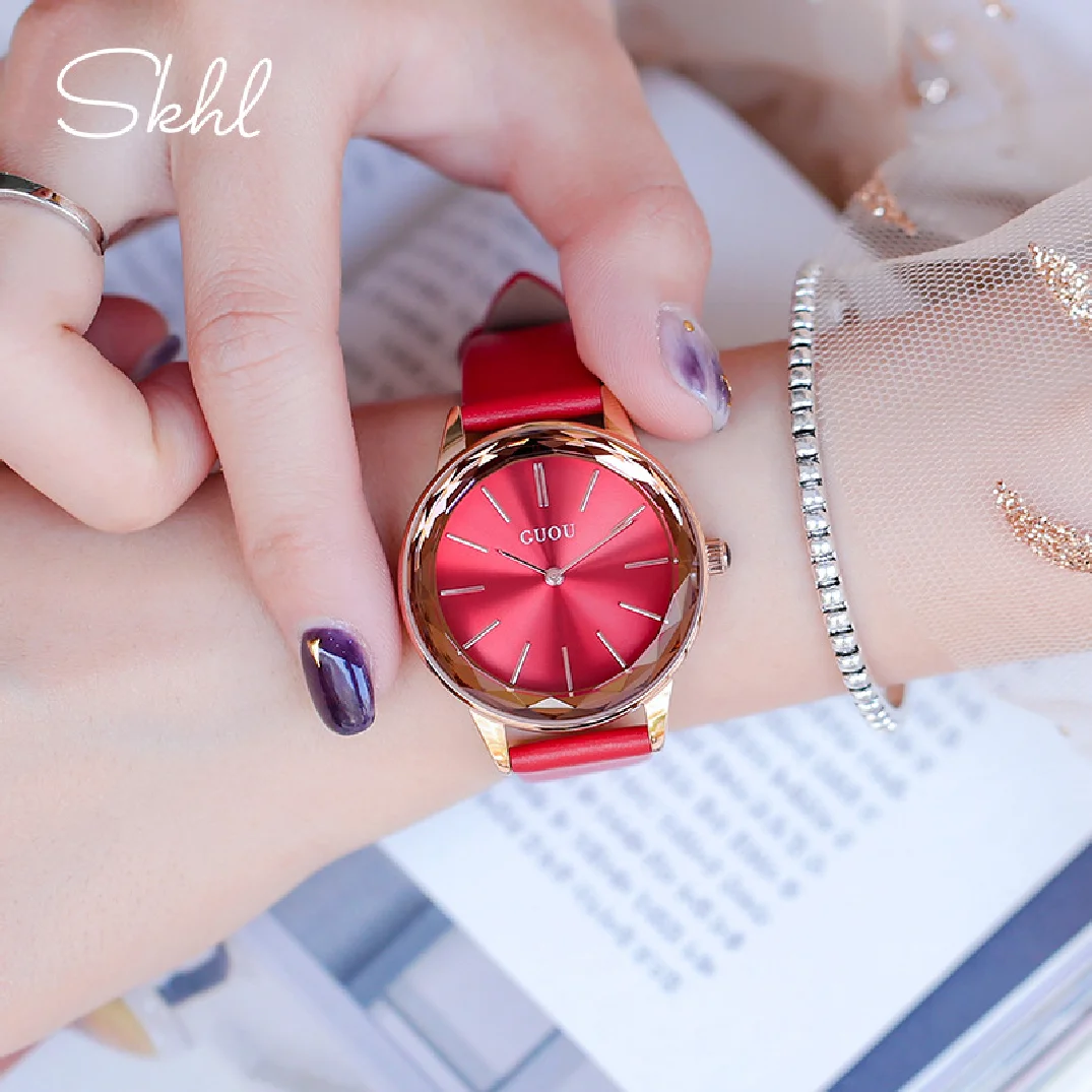 2018 Fashion Top Quality Luxury lady Crystal Simple Watch Women Dress Casual Shape Cutting Mirror Dial Elegant Female Wristwatch