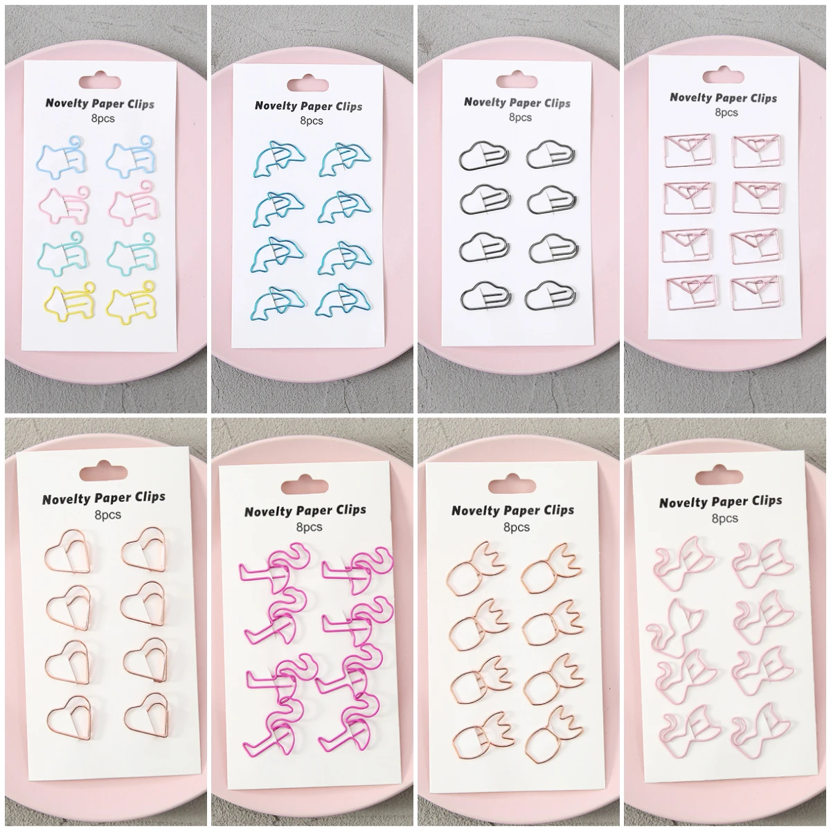 

8Pcs Creative Paper Clip Cartoon Golden Bookmark Paper Decorative Clip Metal Binder Clips Stationery Photos Tickets Organizer