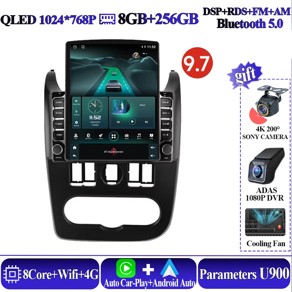 

Автомобильная радиостанция 9,7 дюйма для Lada largus 2012-2021 для Tesla Sandero 2 Duster 2014-2019, Android Auto, мультимедийный плеер, навигация 2DIN