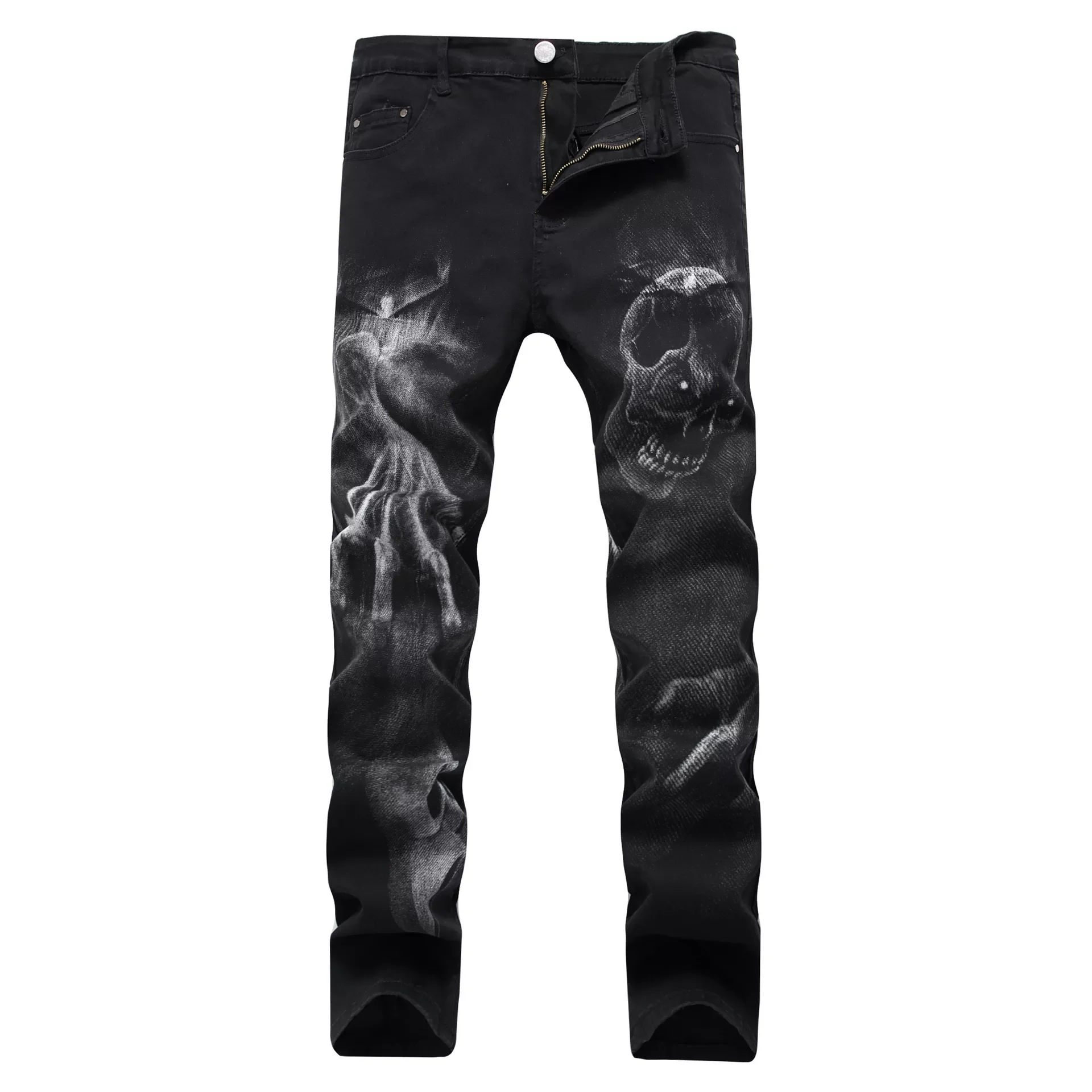 2022New Fashion 3D Pattern Street Jeans Letters Printed  Gothic Jeans Man Skinny Black Blue  Designer Denim Pants Plus size 42