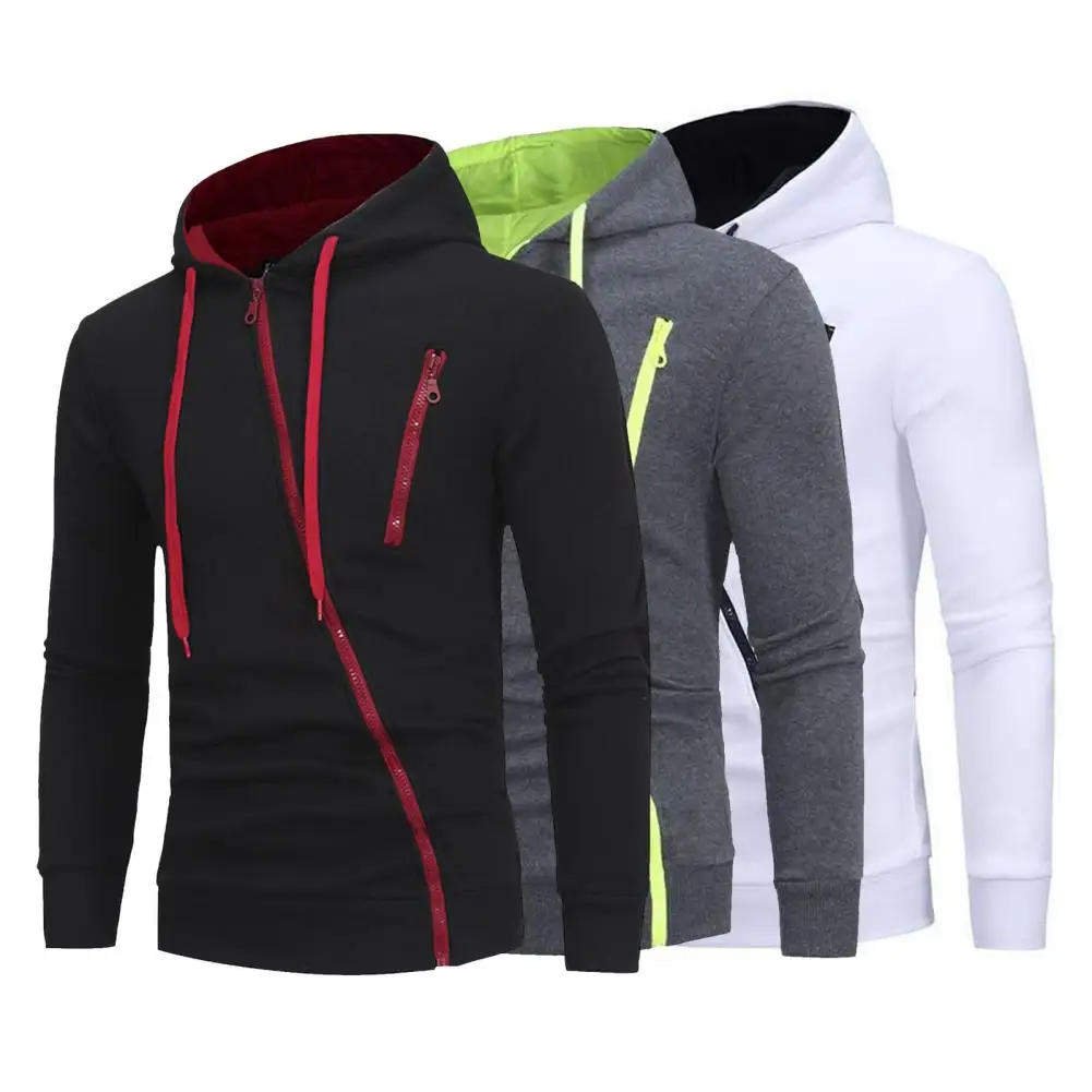 Casual Great Oblique Zipper Fly Winter Coat Fit Autumn Hoodie Pocket for Outdoor