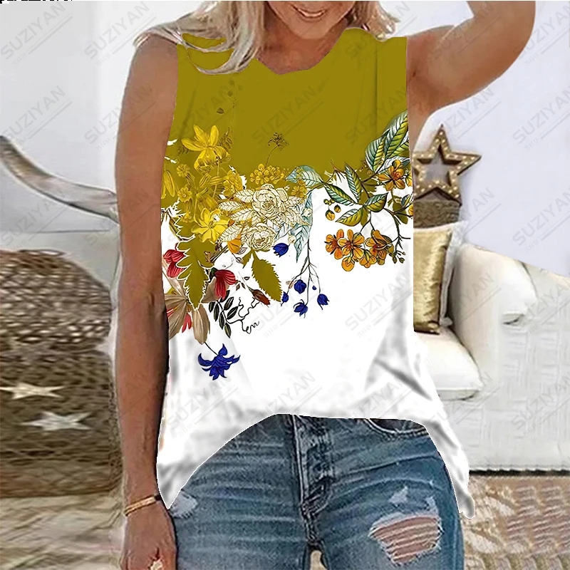 

Women's Summer Sleeveless Loose Relaxed Round Neck Pullover Top Daily Hot Sale 3D Printing New Hawaiian Original Style Large