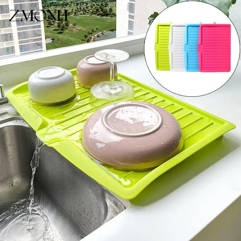 1 Pc Silicone Dish Drainer Tray Drain Rack Kitchen Large Sink Drying Rack Organizer Drying Rack For Kitchen Dishes Tableware