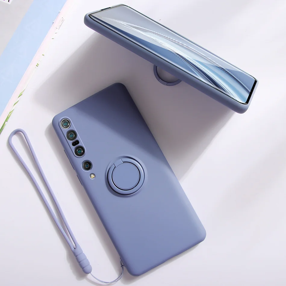 Luxury Soft Liquid Silicone Case For xiaomi Redmi Note 10 9 Pro Max 9s K30 K40 Poco F2 Pro X3 NFC Mi 11 10 Pro Ring Holder Cover