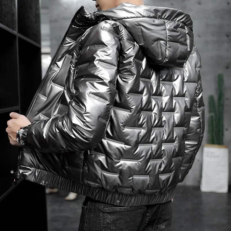 2022 Autumn Bubble Padded Clothes Winter Jackets Men Bright Parka Thickened Warm Silver Waterproof Jackets Men Snow Coats M-5XL